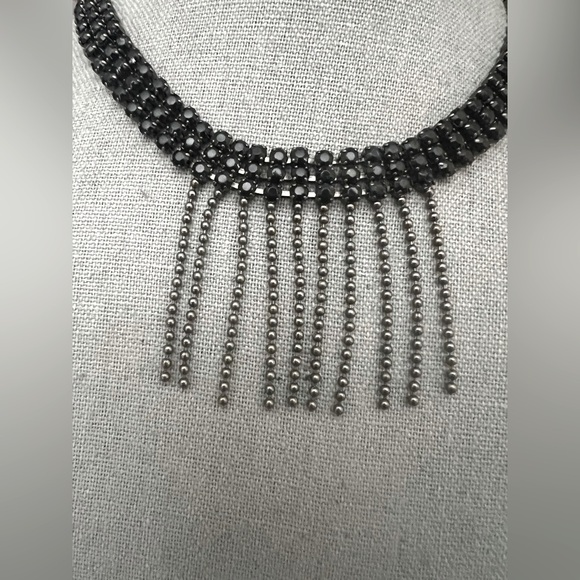 NWOT Black Rhinestone Crystal Bib Choker Collar Gunmetal Necklace - Picture 2 of 5